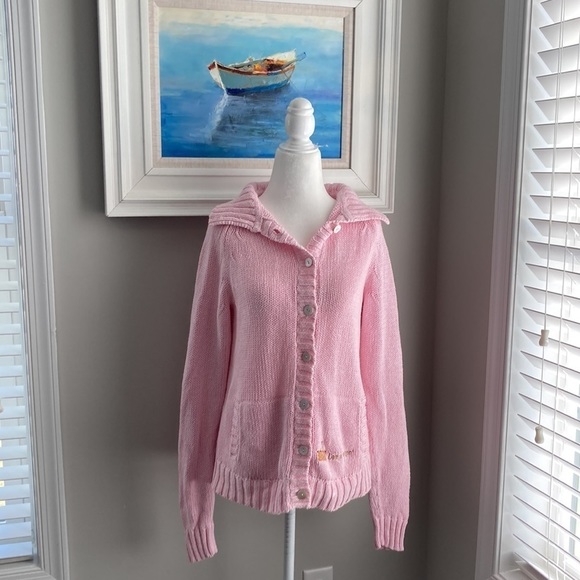 Vintage 90s 80s Longaberger Homestead Pink Knit Cardigan Buttonup Sweater Small - Picture 2 of 12